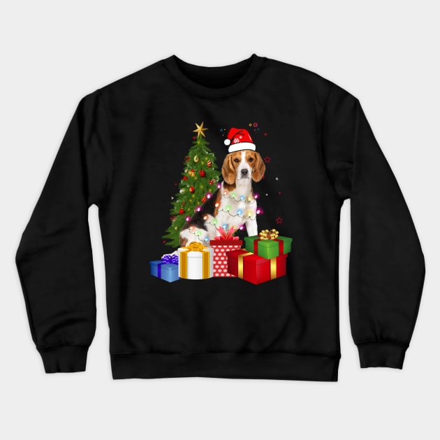 Beagle Christmas Tree Santa Hat Funny Xmas Gift Dog T-Shirt Crewneck Sweatshirt by CoolTees